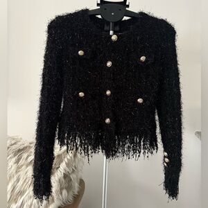 Elegant Black Textured Women's stretchy Cardigan - CC inspired